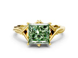 Yellow gold Fancy Green Princess  Solitaire Twist Band Six-Prong Setting