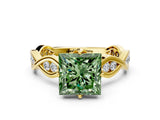 Yellow gold Fancy Green Princess  Solitaire Twist Band with Leaf Prong Setting 1