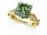 Yellow gold Fancy Green Princess  Solitaire Twist Band with Leaf Prong Setting 2