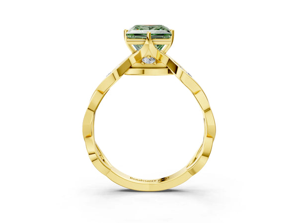 Yellow Gold Princess Cut Accented Twist Engagement Ring Setting for Fancy Green Center