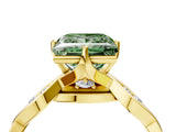 Yellow gold Fancy Green Princess  Solitaire Twist Band with Leaf Prong Setting 5