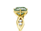 Yellow gold Fancy Green Princess  Solitaire Twist Band with Leaf Prong Setting