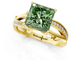 Yellow gold Fancy Green Princess  Solitaire Twist Band with Pavé Accents and Four-Prong Setting_21