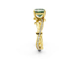 Yellow gold Fancy Green Princess  Solitaire Twist Band with Pavé Accents and Four-Prong Setting_22