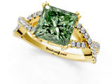 Yellow gold Fancy Green Princess  Solitaire Twist Band with Pavé Setting and Four-Prong Setting_1