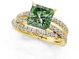 Yellow gold Fancy Green Princess  Solitaire Twist Band with Pavé Setting and Four-Prong Setting_1