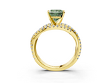 Yellow gold Fancy Green Princess  Solitaire Twist Band with Pavé Setting and Four-Prong Setting_3