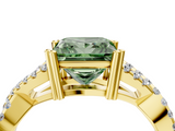 Yellow gold Fancy Green Princess  Solitaire Twist Band with Pavé Setting and Four-Prong Setting_4