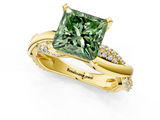 Yellow gold Fancy Green Princess  Solitaire Twist Band with Pave Prong Setting_1