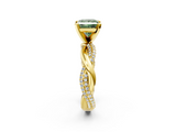 Yellow gold Fancy Green Princess  Solitaire Twist Band with Pave Prong Setting_2