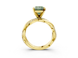 Yellow gold Fancy Green Princess  Solitaire Twist Band with Pave Prong Setting_3