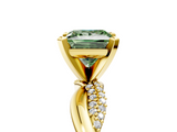 Yellow gold Fancy Green Princess  Solitaire Twist Band with Pave Prong Setting_5