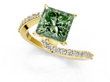 Yellow gold Fancy Green Princess  Solitaire Twist Band with Pave Set Diamonds and Four-Prong Setting_1