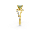 Yellow gold Fancy Green Princess  Solitaire Twist Band with Pave Set Diamonds and Four-Prong Setting_2