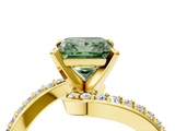 Yellow gold Fancy Green Princess  Solitaire Twist Band with Pave Set Diamonds and Four-Prong Setting_4