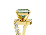 Yellow gold Fancy Green Princess  Solitaire Twist Band with Pave Set Diamonds and Four-Prong Setting_5