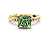 Yellow gold Fancy Green Princess  Solitaire Twisted Band Prong Set Engagement Ring_48