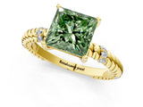 Yellow gold Fancy Green Princess  Solitaire Twisted Band Prong Set Engagement Ring_49