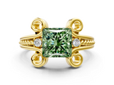 Yellow gold Fancy Green Princess  Solitaire Twisted Band Scroll Prong Ring_3