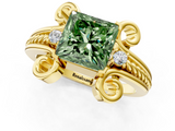 Yellow gold Fancy Green Princess  Solitaire Twisted Band Scroll Prong Ring_4