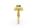Yellow gold Fancy Green Princess  Solitaire Twisted Band Scroll Prong Ring_5
