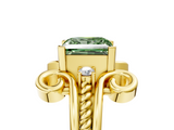 Yellow gold Fancy Green Princess  Solitaire Twisted Band Scroll Prong Ring_8
