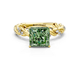 Yellow gold Fancy Green Princess  Solitaire Twisted Band with Pavé Accents and Four-Prong Setting