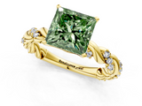 Yellow gold Fancy Green Princess  Solitaire Twisted Band with Pavé Accents and Four-Prong Setting_1