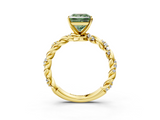 Yellow gold Fancy Green Princess  Solitaire Twisted Band with Pavé Accents and Four-Prong Setting_3