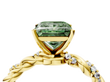 Yellow gold Fancy Green Princess  Solitaire Twisted Band with Pavé Accents and Four-Prong Setting_4