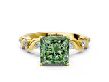 Yellow gold Fancy Green Princess  Solitaire Twisted Band with Prong Setting