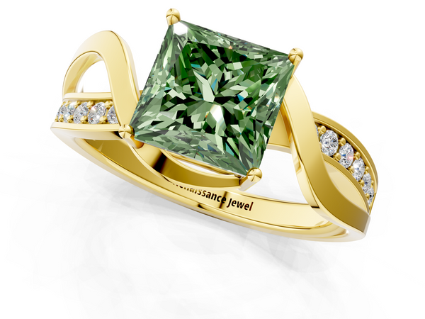 Yellow gold Fancy Green Princess  Solitaire Twisted Band with Prong Setting