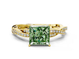Yellow gold Fancy Green Princess  Solitaire Twisted Pave Diamond Ring with Four-Prong Setting_118