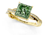 Yellow gold Fancy Green Princess  Solitaire Twisted Pave Diamond Ring with Four-Prong Setting_119