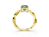 Yellow gold Fancy Green Princess  Solitaire Twisted Pave Diamond Ring with Four-Prong Setting_121