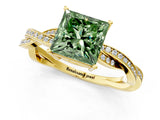 Yellow gold Fancy Green Princess  Solitaire Twisted Pave Diamond Ring with Four-Prong Setting_13