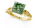 Yellow gold Fancy Green Princess  Solitaire Vine Band with Milgrain Prong Setting_4