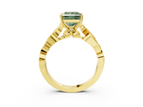 Yellow gold Fancy Green Princess  Solitaire Vine Band with Milgrain Prong Setting_6