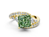 Yellow gold Fancy Green Princess  Solitaire with Pavé Twist Band and Four-Prong Setting