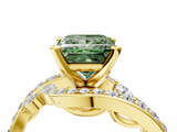 Yellow gold Fancy Green Princess  Solitaire with Pavé Twist Band and Four-Prong Setting_4