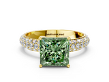 Yellow gold Fancy Green Princess  Solitaire with Pave Band and Four-Prong Setting_3