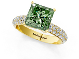 Yellow gold Fancy Green Princess  Solitaire with Pave Band and Four-Prong Setting_4