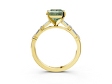 Yellow gold Fancy Green Princess  Solitaire with Side Baguettes and Channel Set Band_3