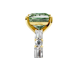 Yellow gold Fancy Green Princess  Solitaire with Side Baguettes and Channel Set Band_5