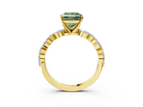 Yellow gold Fancy Green Princess  Solitaire with Side Stones on a Pavé Band and Four-Prong Setting_3