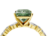 Yellow gold Fancy Green Princess  Solitaire with Side Stones on a Pavé Band and Four-Prong Setting_4