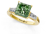 Yellow gold Fancy Green Princess  Solitaire with Tapered Baguette Side Stones on a Classic Band with Four-Prong Setting_1