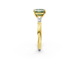 Yellow gold Fancy Green Princess  Solitaire with Tapered Baguette Side Stones on a Classic Band with Four-Prong Setting_2