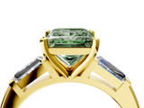 Yellow gold Fancy Green Princess  Solitaire with Tapered Baguette Side Stones on a Classic Band with Four-Prong Setting_4