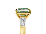 Yellow gold Fancy Green Princess  Solitaire with Tapered Baguette Side Stones on a Classic Band with Four-Prong Setting_5